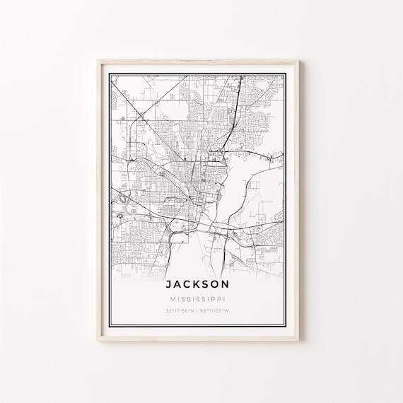 Jackson Mississippi Modern Minimalist Black Line City Map Wall Art