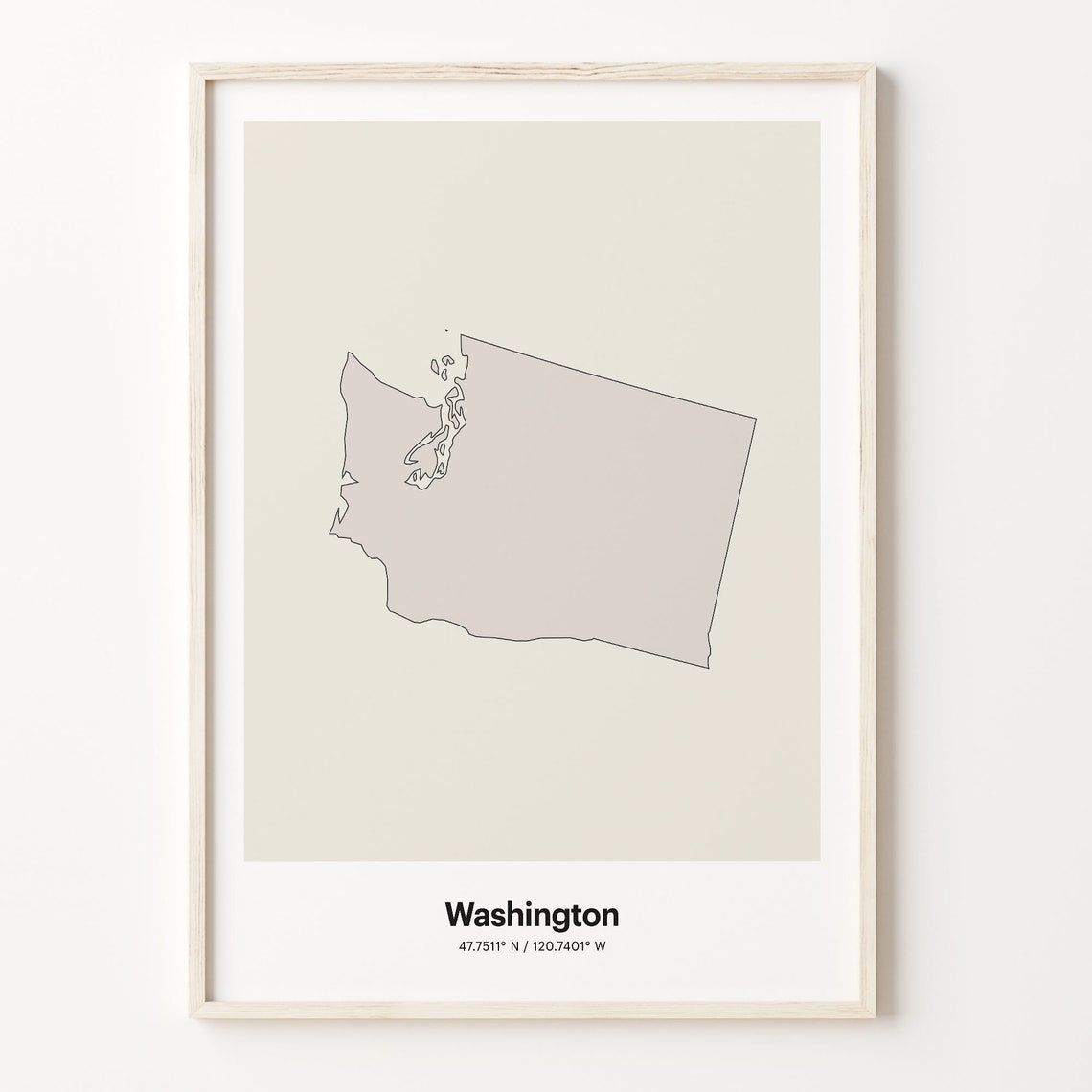 Washington Minimalist State Map With Coordinates Line Art Poster