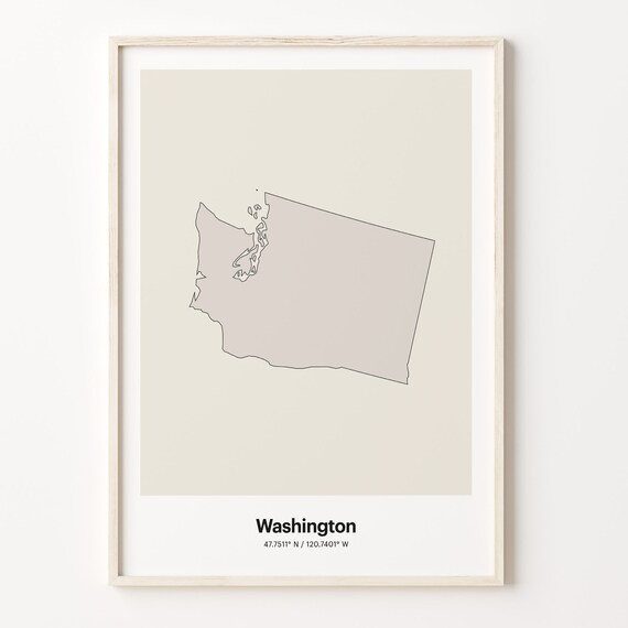 Washington Minimalist State Map With Coordinates Line Art Poster
