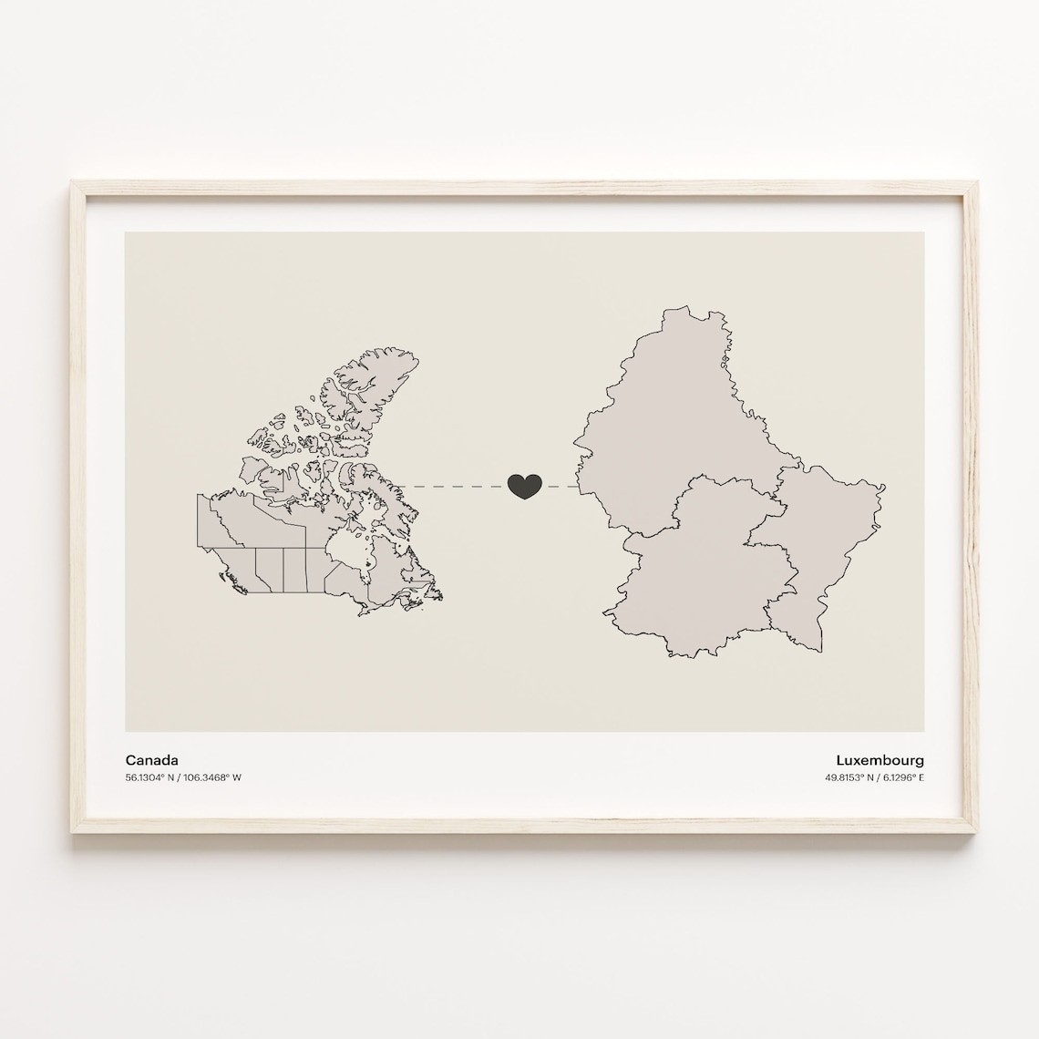 Canada To Luxembourg Minimalist Love Connection Map Travel Poster