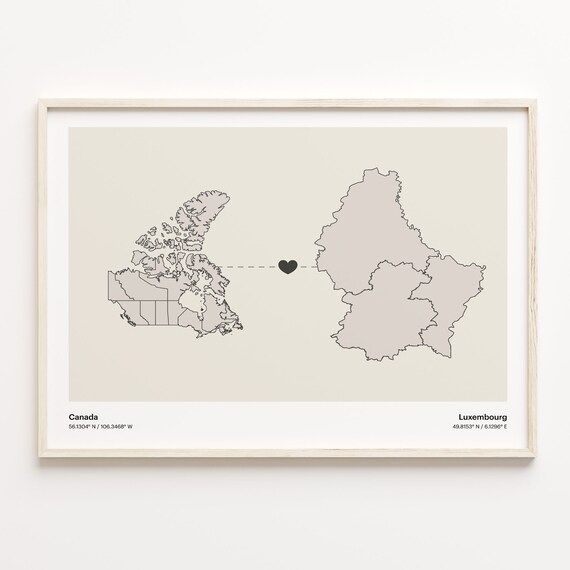 Canada To Luxembourg Minimalist Love Connection Map Travel Poster
