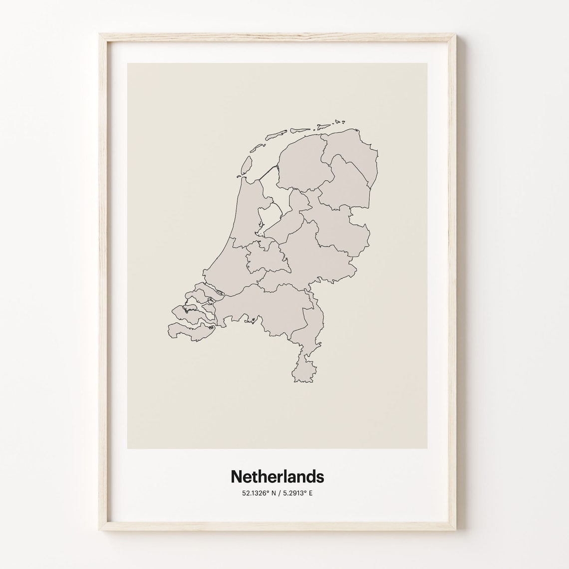 Netherlands Minimalist Country Map Line Art Coordinates Poster
