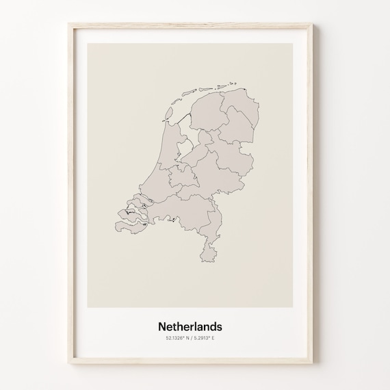 Netherlands Minimalist Country Map Line Art Coordinates Poster