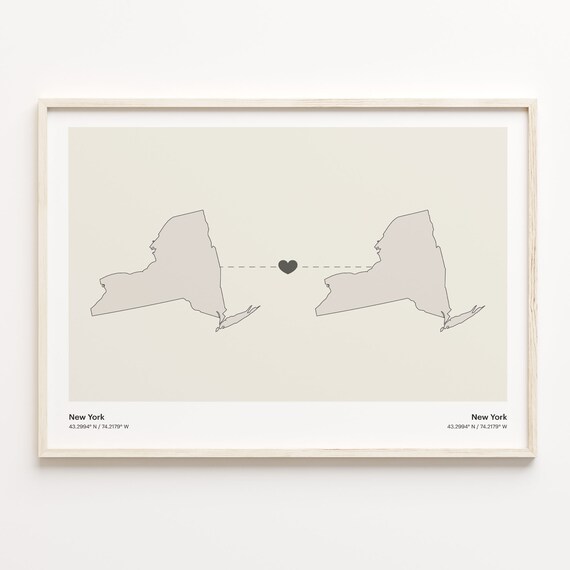 New York Self Love Beige Minimalist Heart Connection Map Poster