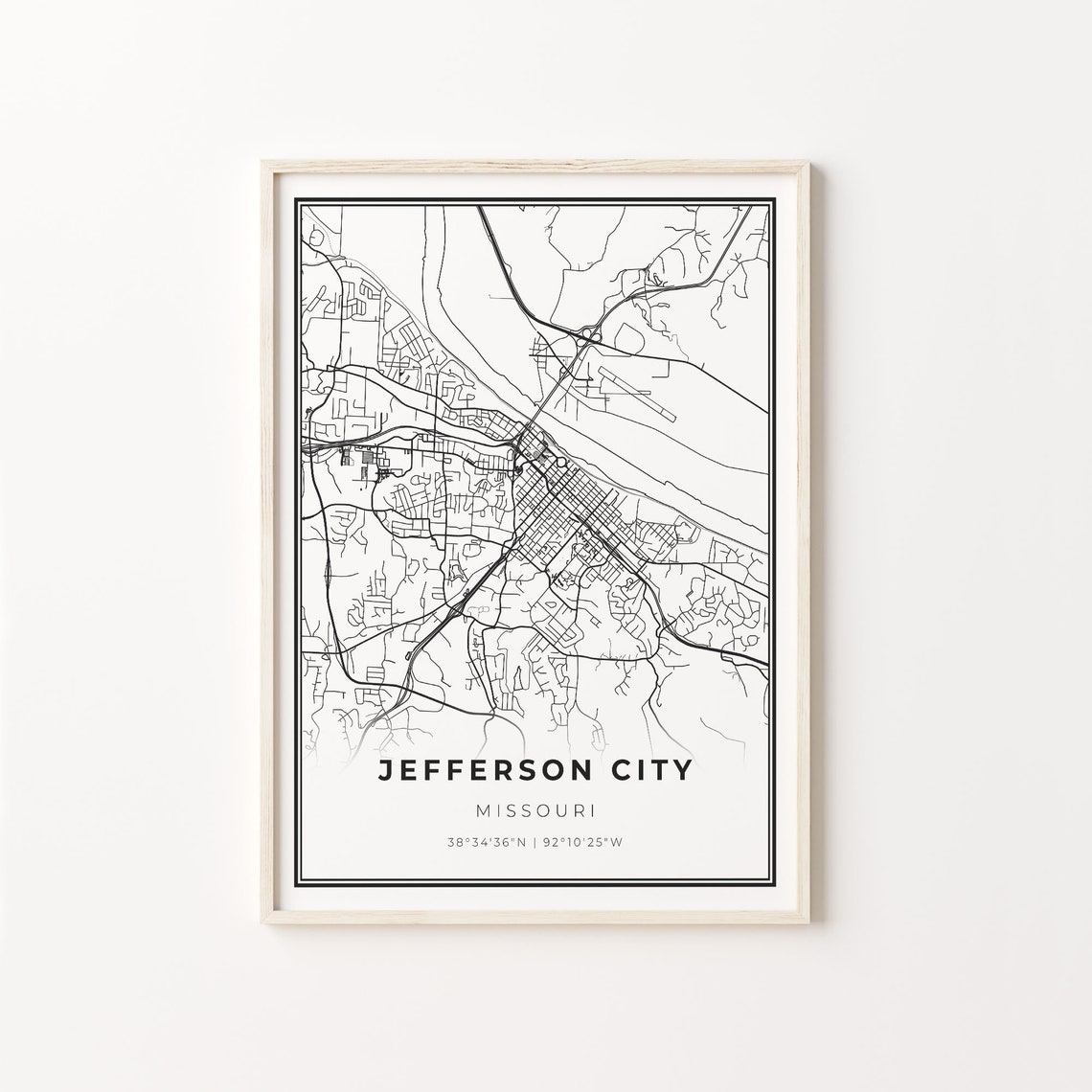 Jefferson City Missouri Minimalist Linework Street Map Poster