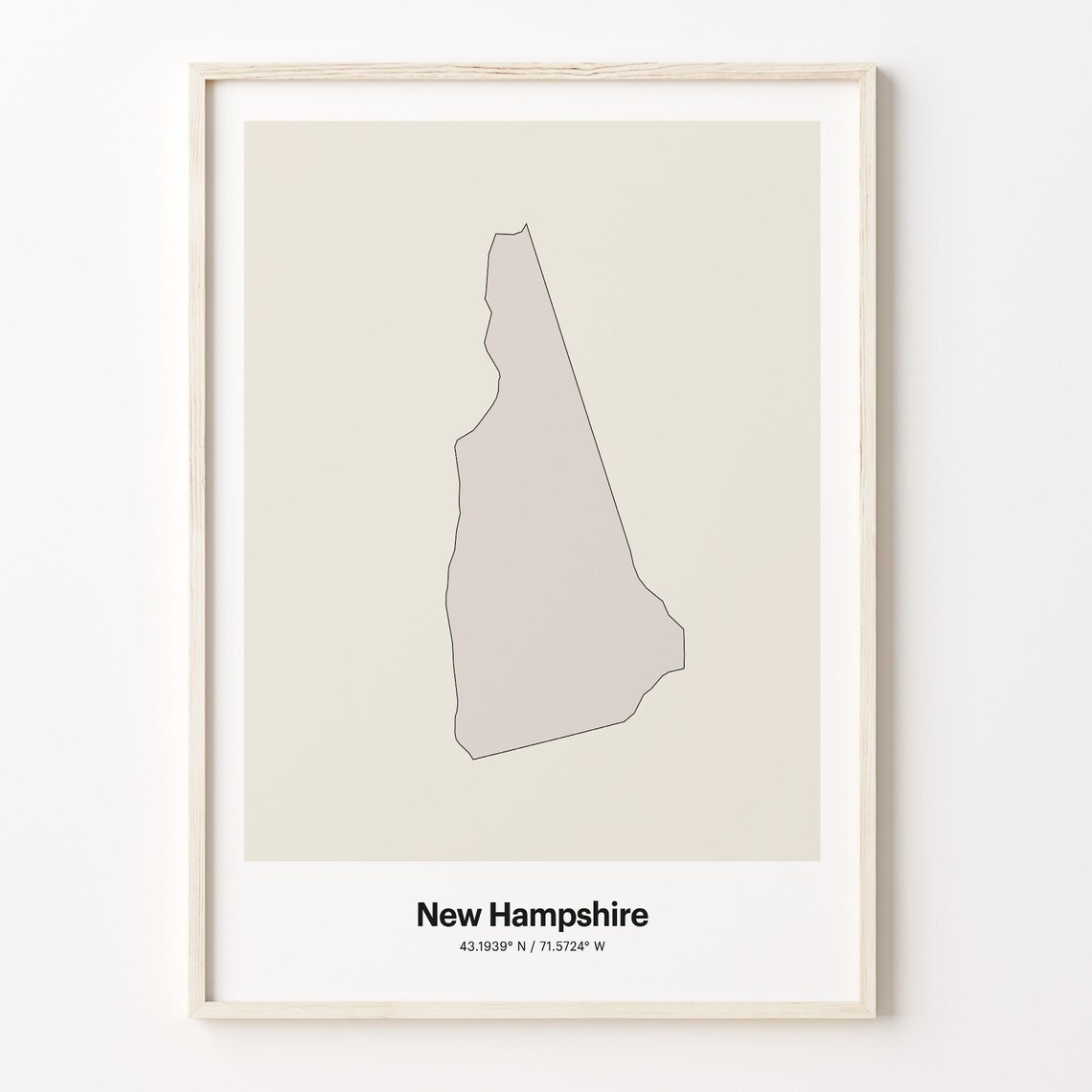 New Hampshire State Map Beige Line Outline Minimalist Coordinates Poster