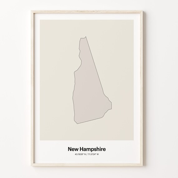 New Hampshire State Map Beige Line Outline Minimalist Coordinates Poster