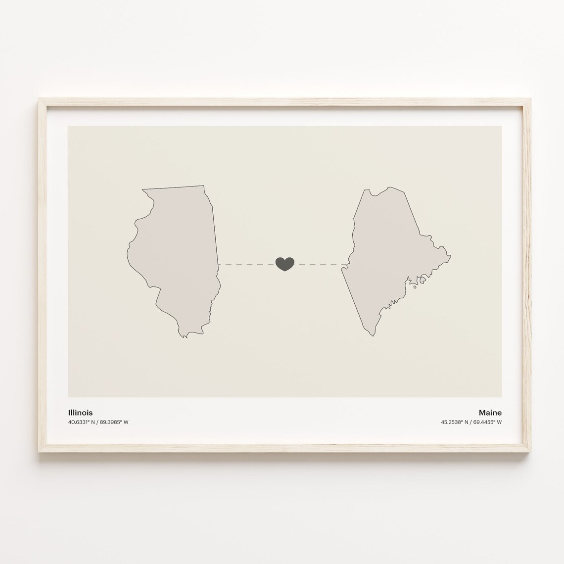 Illinois To Maine Minimalist Long Distance Love Connection Poster
