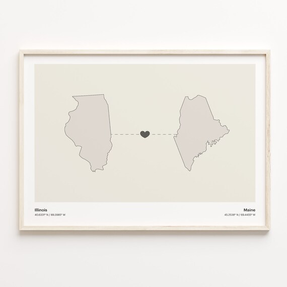 Illinois To Maine Minimalist Long Distance Love Connection Poster
