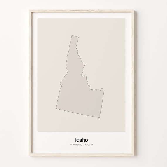 Idaho Minimalist State Map Line Art Coordinates Beige Poster