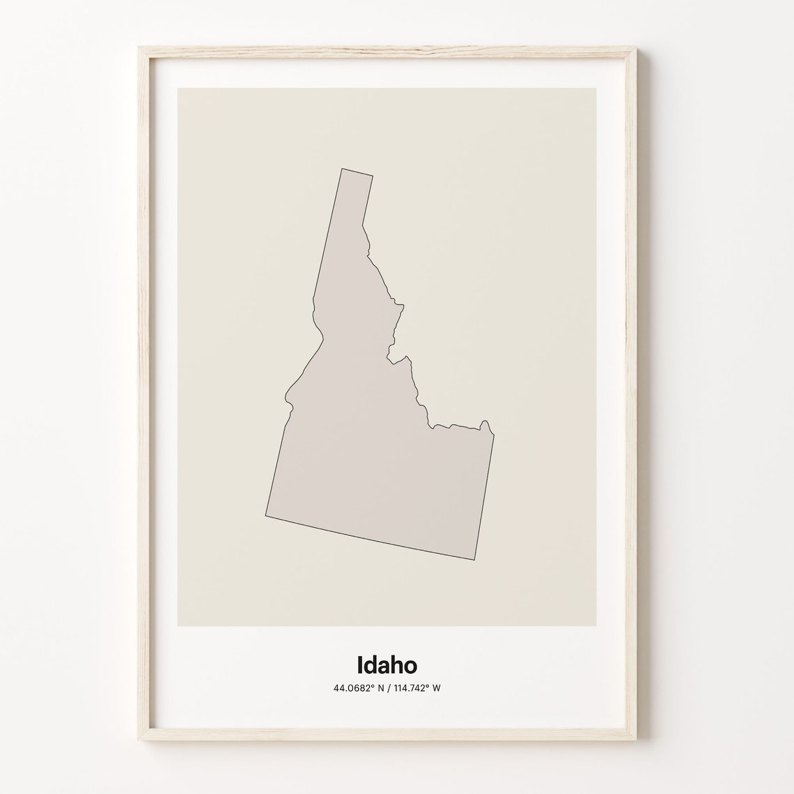 Idaho Minimalist State Map Line Art Coordinates Beige Poster