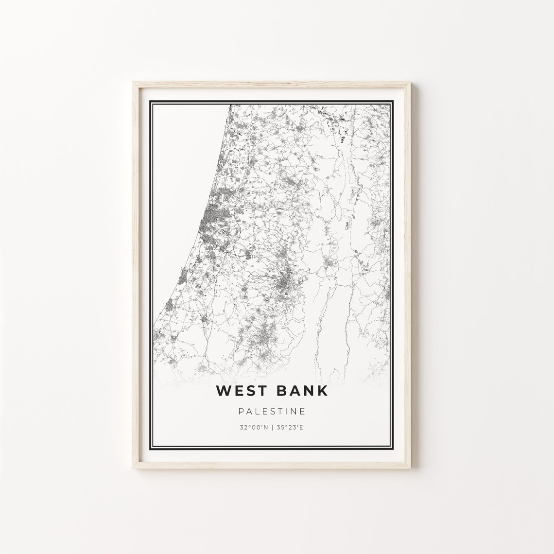 West Bank Palestine Modern Minimalist Black Line City Map Wall Art