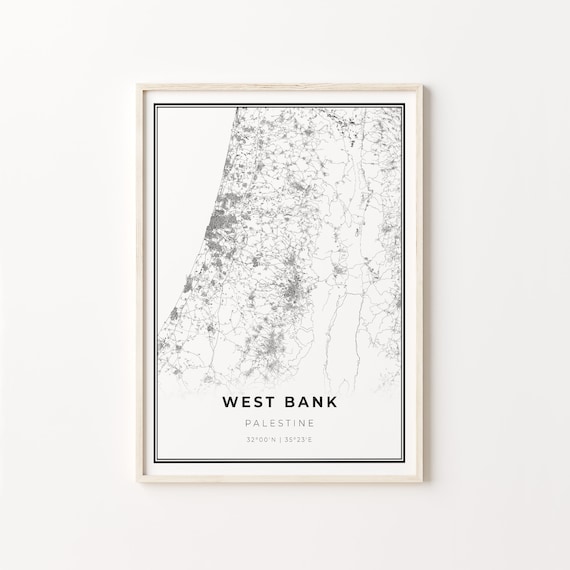 West Bank Palestine Modern Minimalist Black Line City Map Wall Art