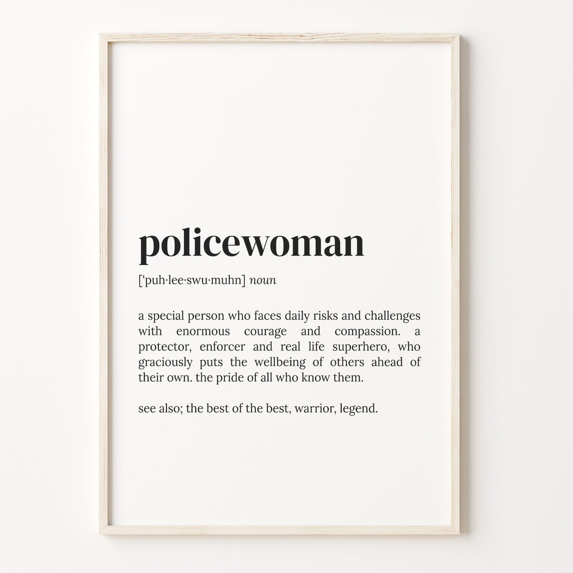Policewoman Definition Print Appreciation Gift Art For Officers