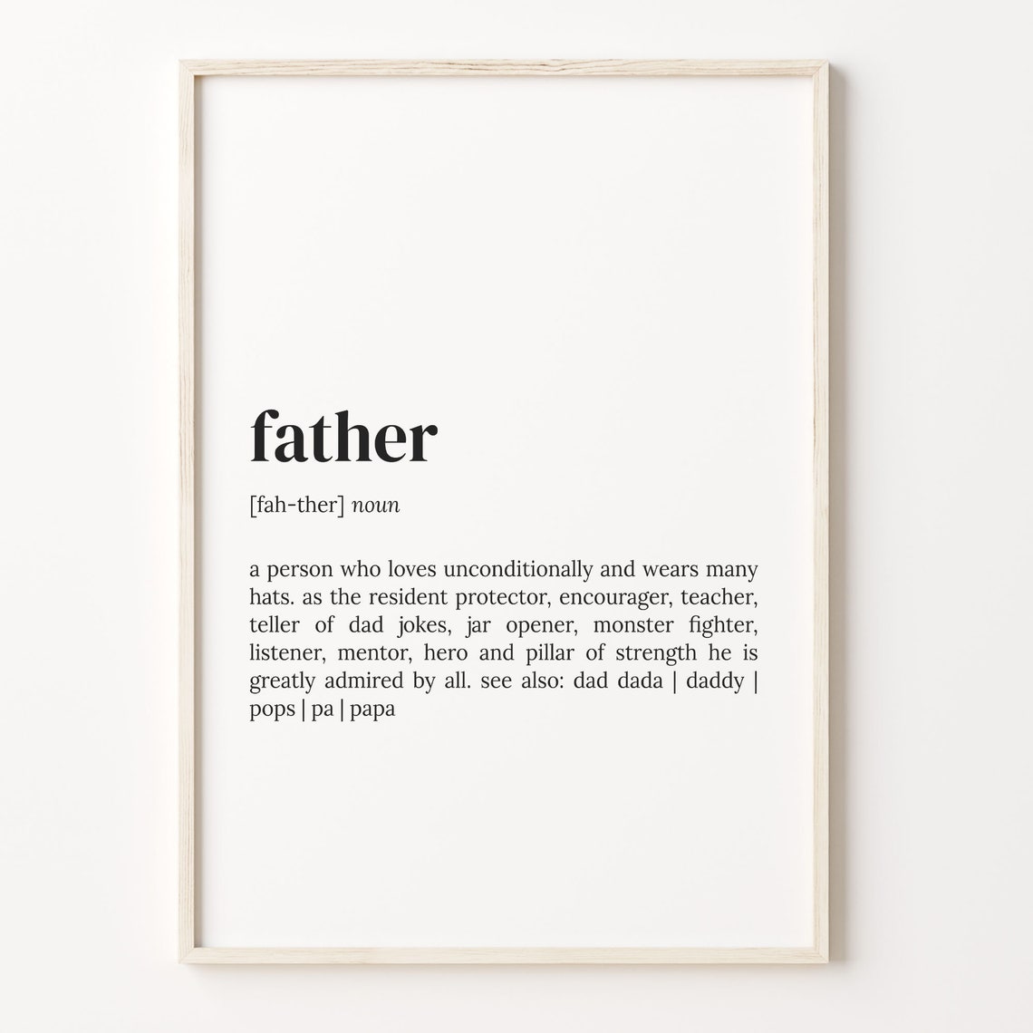 Father Dictionary Definition Quote Poster Fathers Day Gift Idea