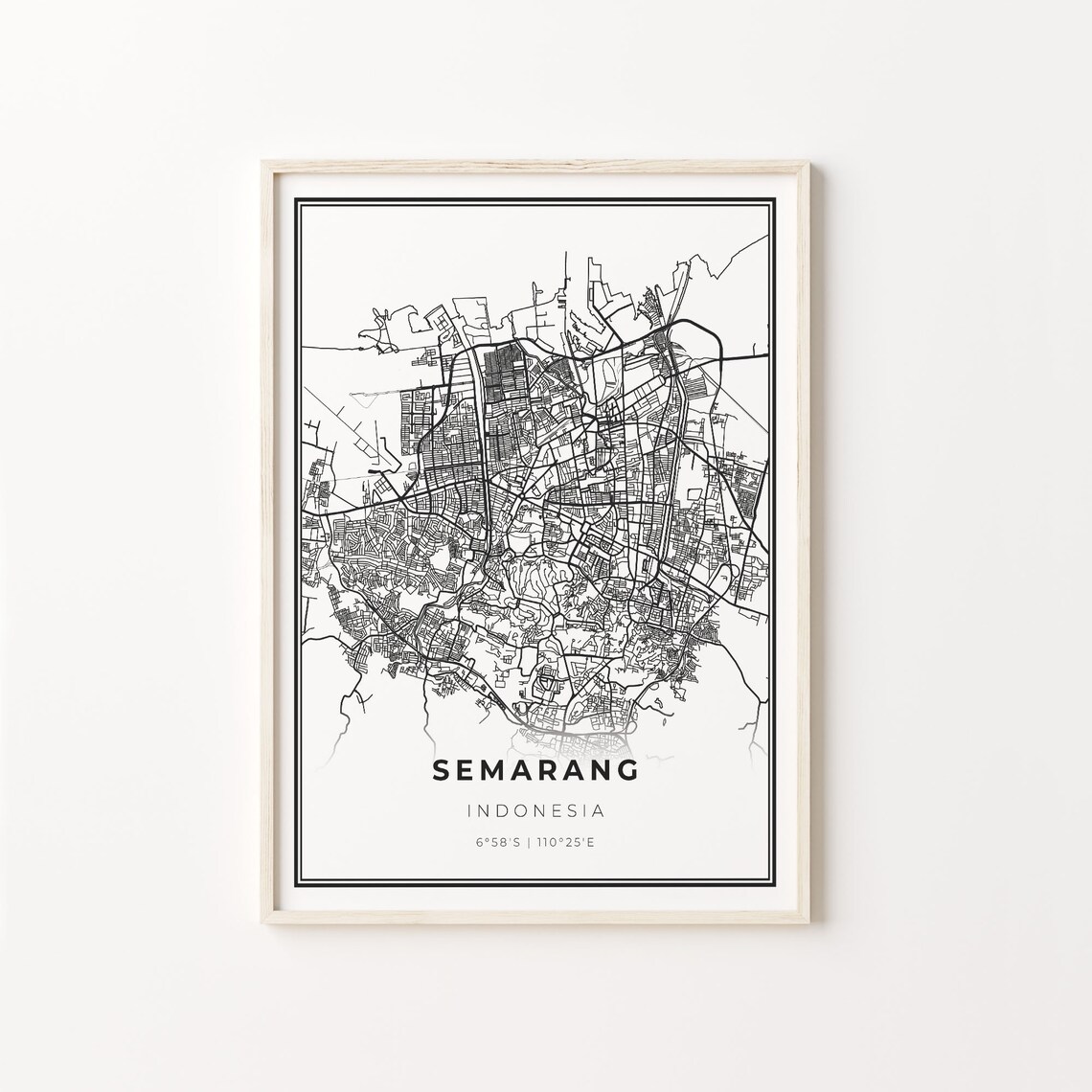 Semarang Indonesia Black White Minimalist City Street Map Art Poster