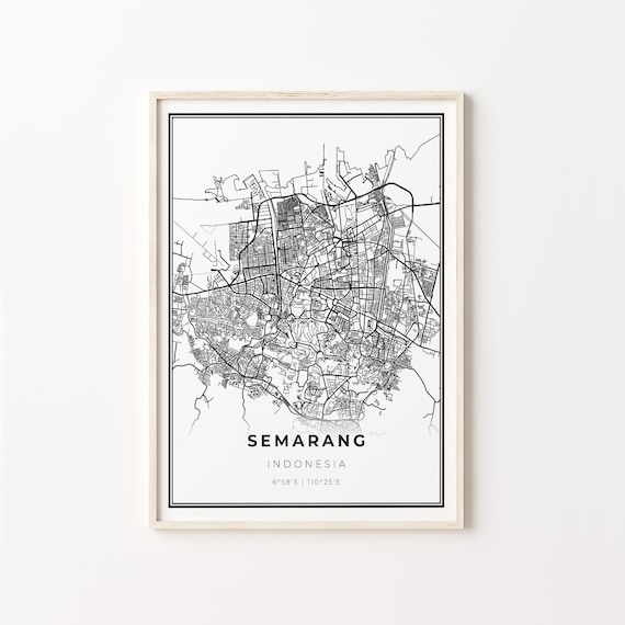 Semarang Indonesia Black White Minimalist City Street Map Art Poster
