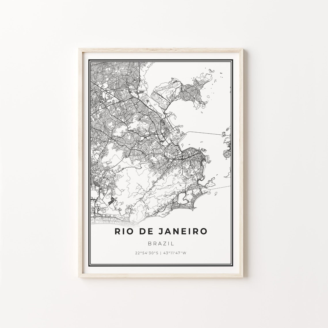 Rio de Janeiro Brazil Minimalist Black Line City Map Wall Art