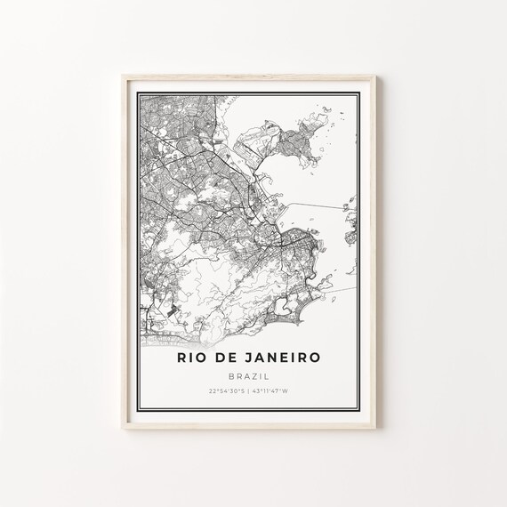 Rio de Janeiro Brazil Minimalist Black Line City Map Wall Art