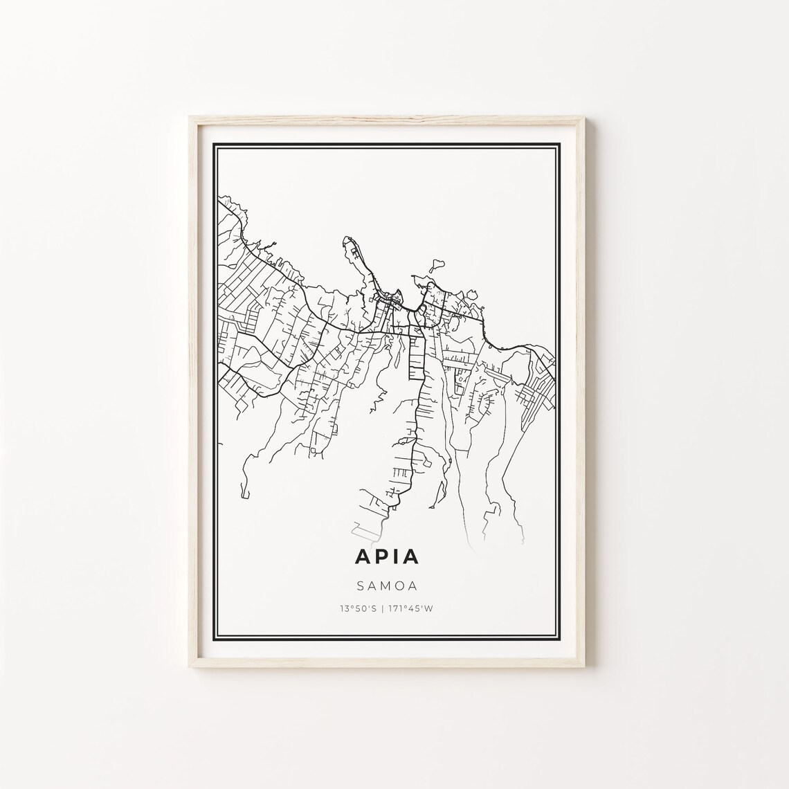 Apia Samoa Minimalist Black and White City Street Map Poster