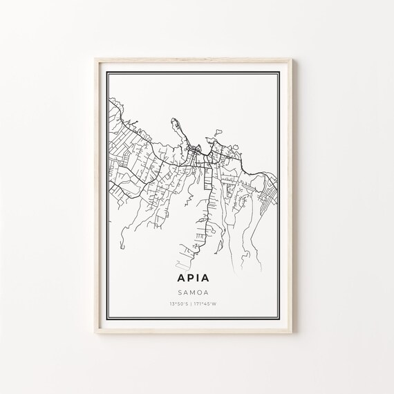 Apia Samoa Minimalist Black and White City Street Map Poster