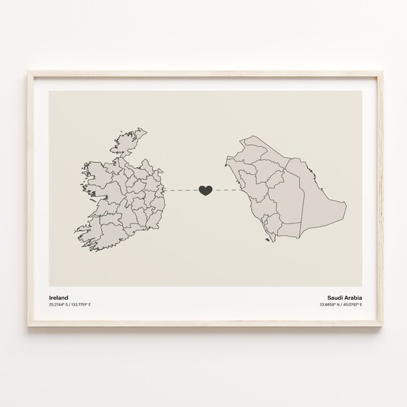 Ireland To Saudi Arabia Minimalist Long Distance Love Connection Poster