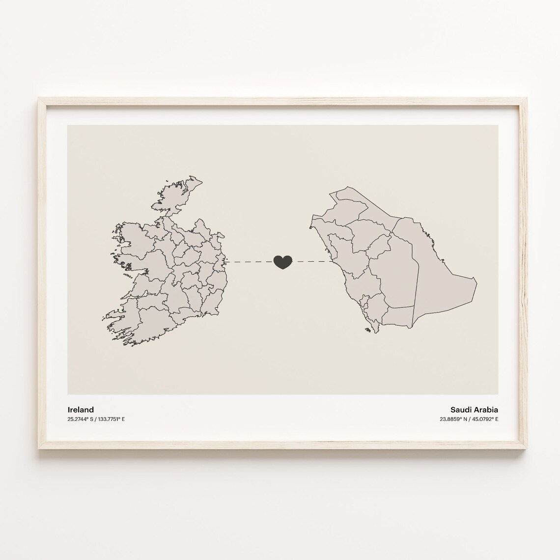 Ireland To Saudi Arabia Minimalist Long Distance Love Connection Poster