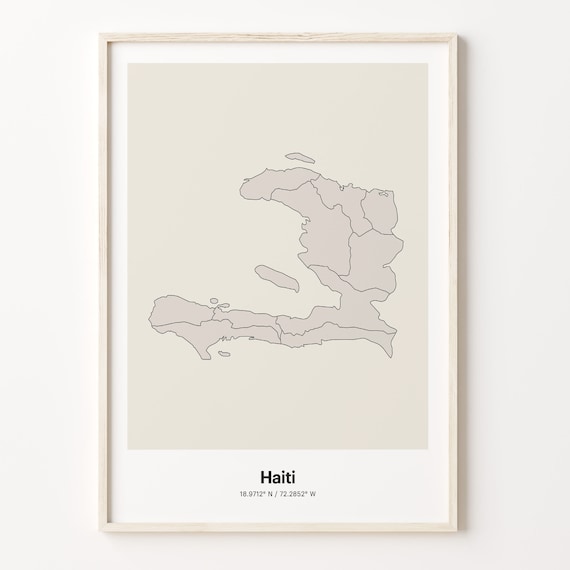 Haiti Minimalist Map Poster With Printed Coordinates Neutral Home Decor