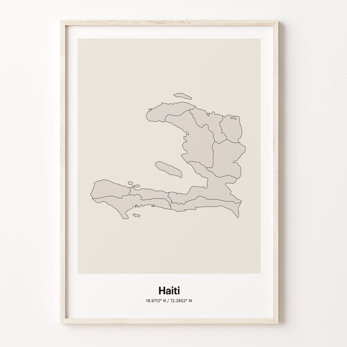 Haiti Minimalist Map Poster With Printed Coordinates Neutral Home Decor