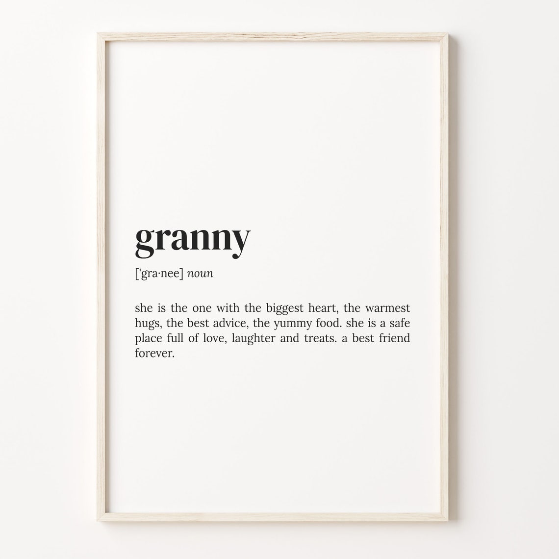 Granny Dictionary Definition Wall Art Gift for Grandmother Birthday