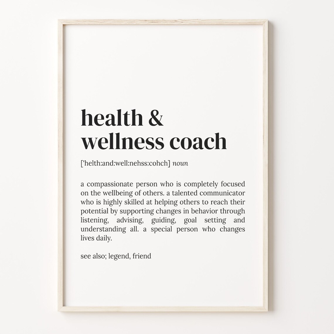 Health Wellness Coach Definition Dictionary Quote Typography Poster