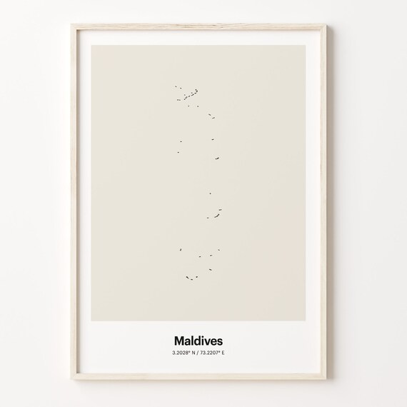 Maldives Minimalist Country Map With Coordinates Line Art Poster