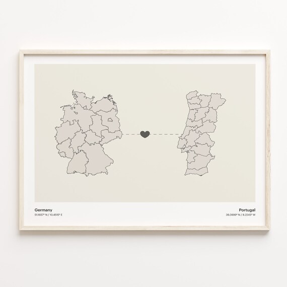 Germany To Portugal Long Distance Country Connection Map Art Poster