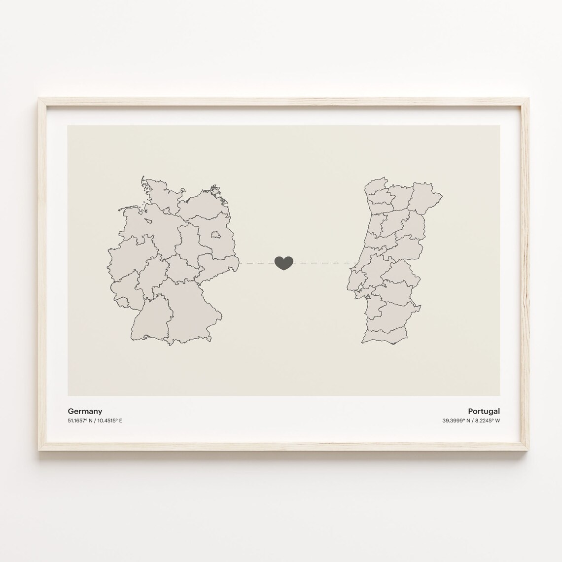 Germany To Portugal Long Distance Country Connection Map Art Poster