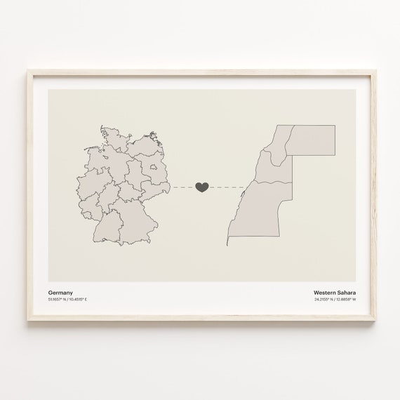 Germany To Western Sahara Print Sahrawi Gift Minimalistic Country Connection Map Poster Travel Wall Art Adventure Awaits C21594