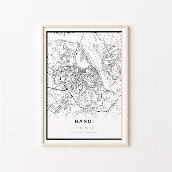 Hanoi Vietnam Black White Minimalist City Street Map Art Poster