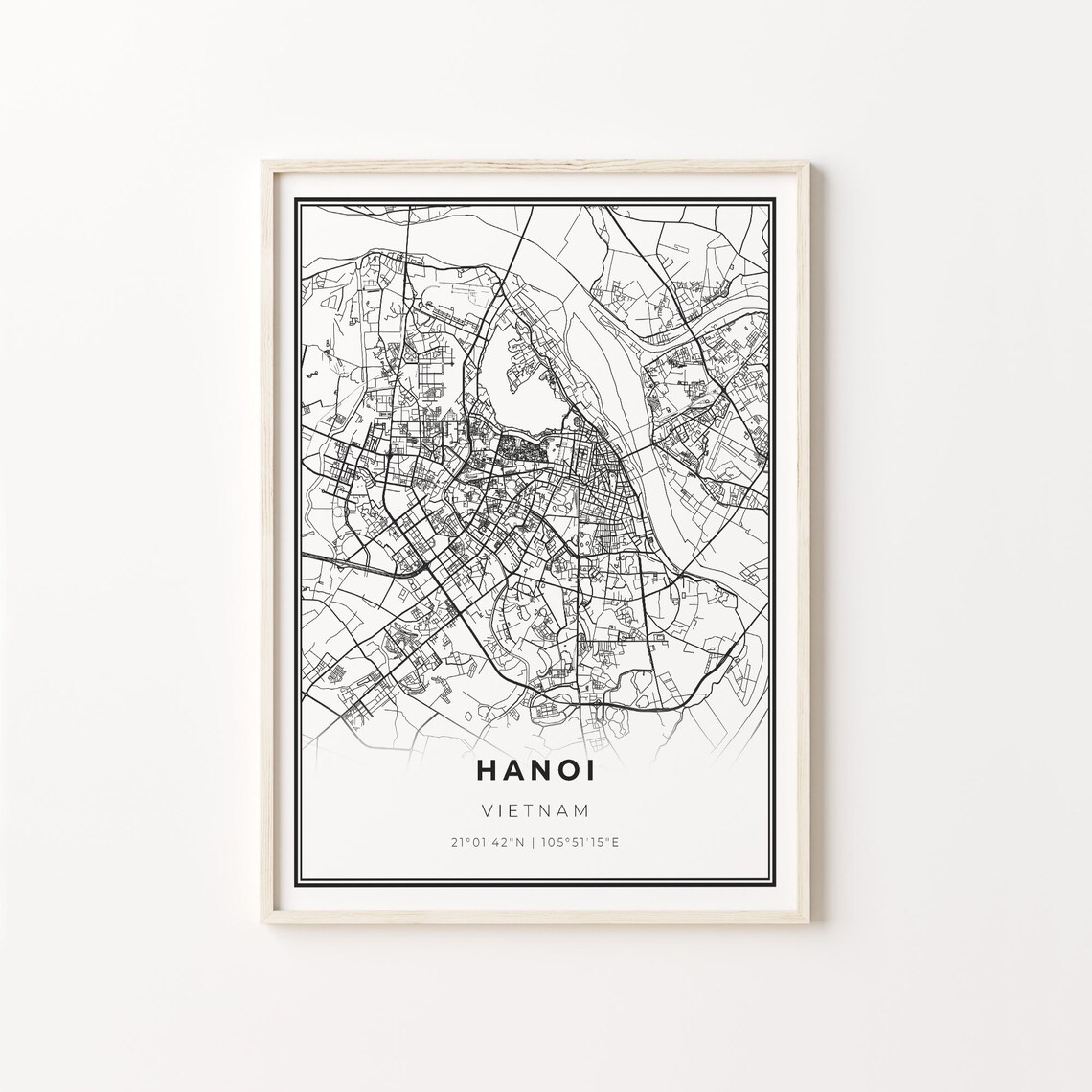 Hanoi Vietnam Black White Minimalist City Street Map Art Poster