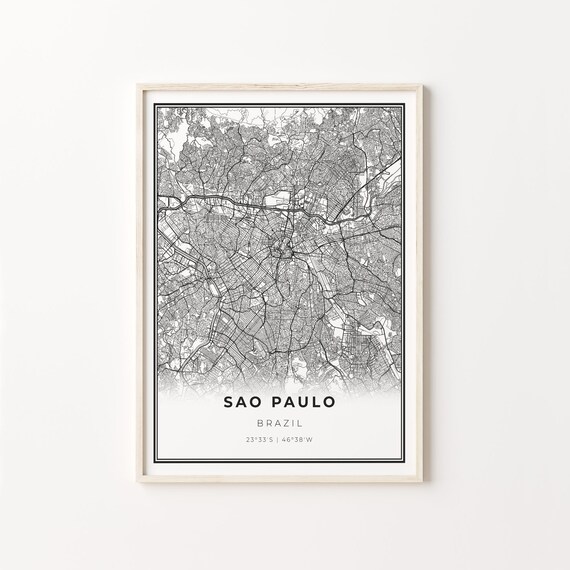 Sao Paulo Brazil Modern Minimalist Black White Street Map Poster