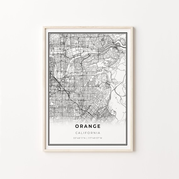 Orange California City Map Minimalist Line Art Travel Poster