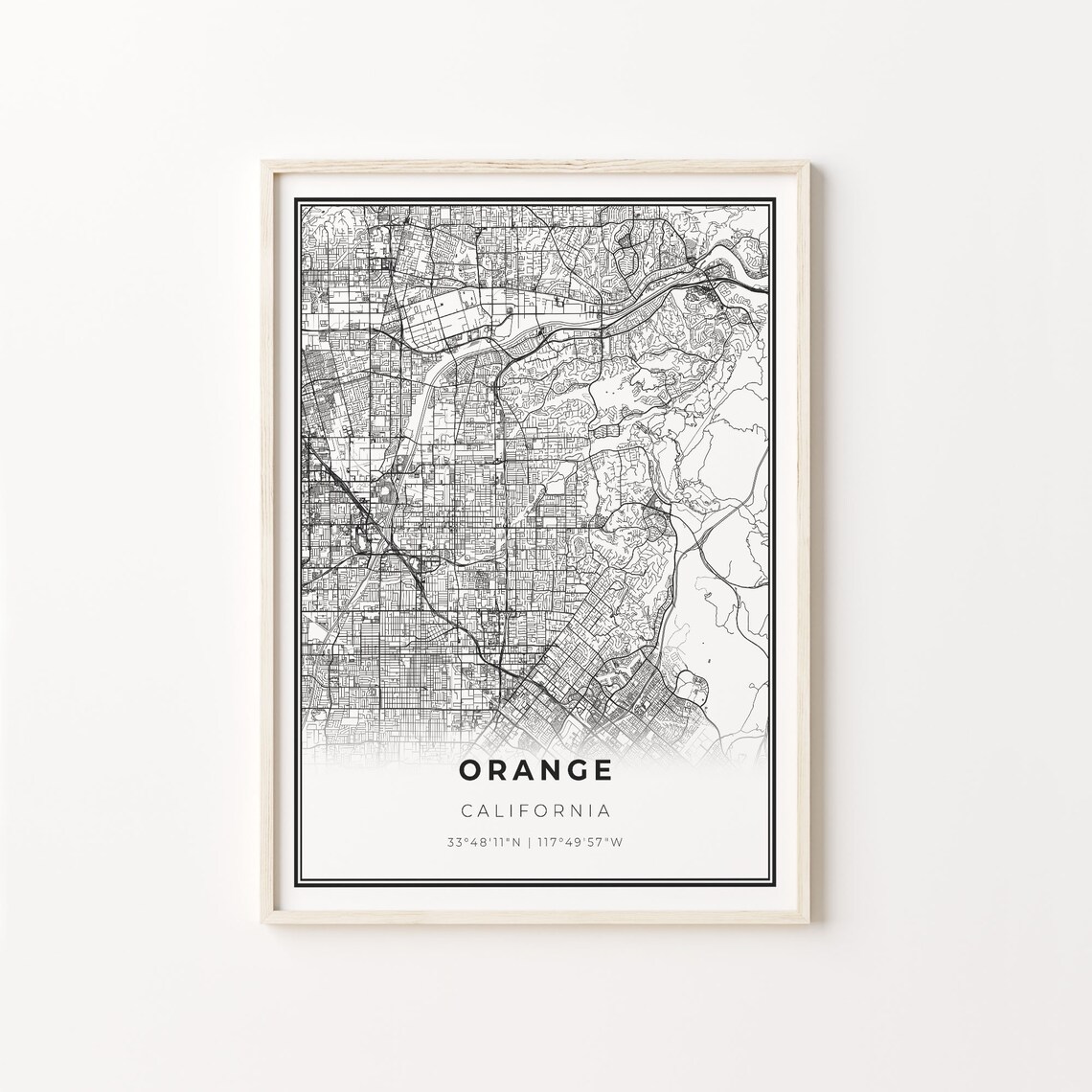 Orange California City Map Minimalist Line Art Travel Poster