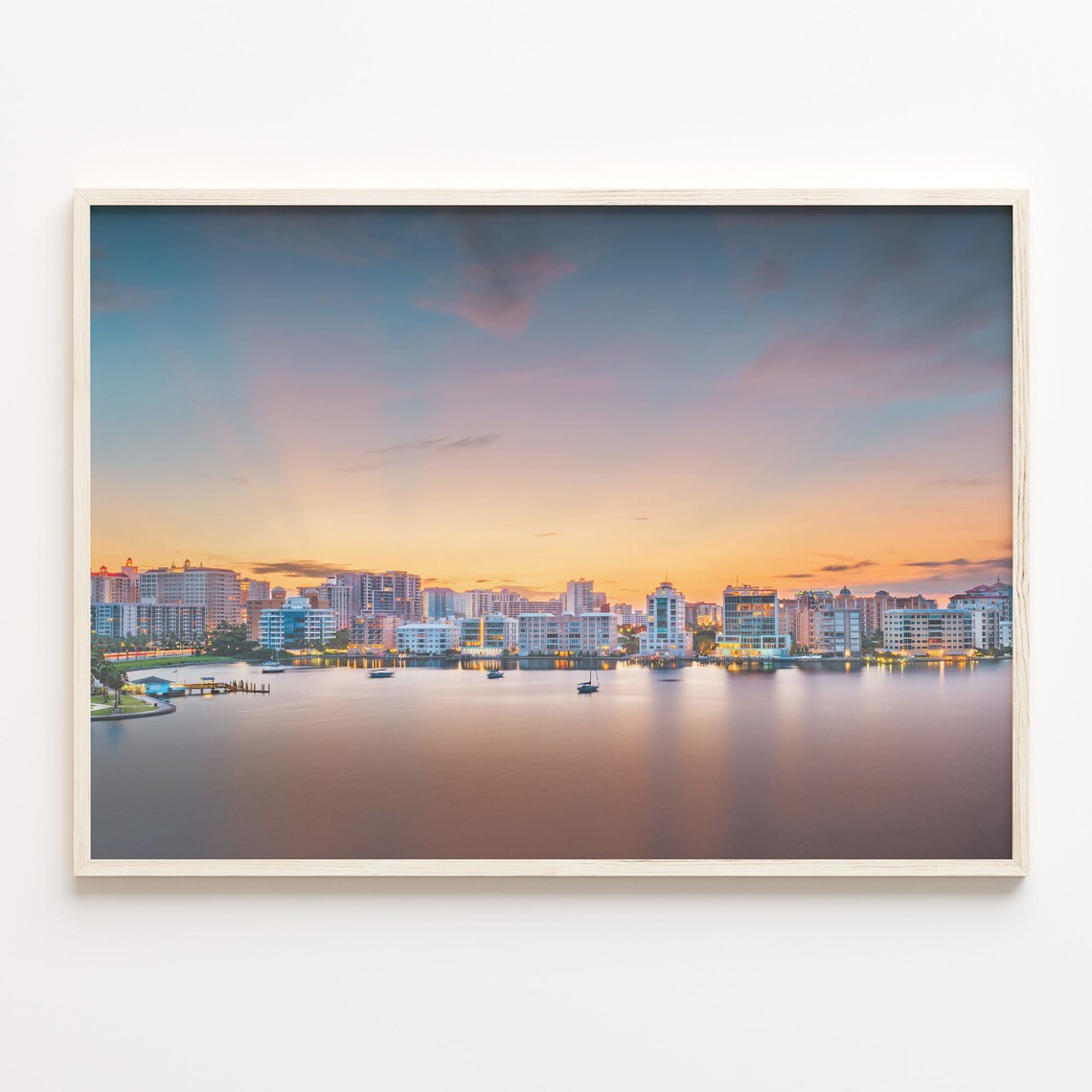 Sarasota Florida Bay Skyline at Sunset Waterfront City Poster