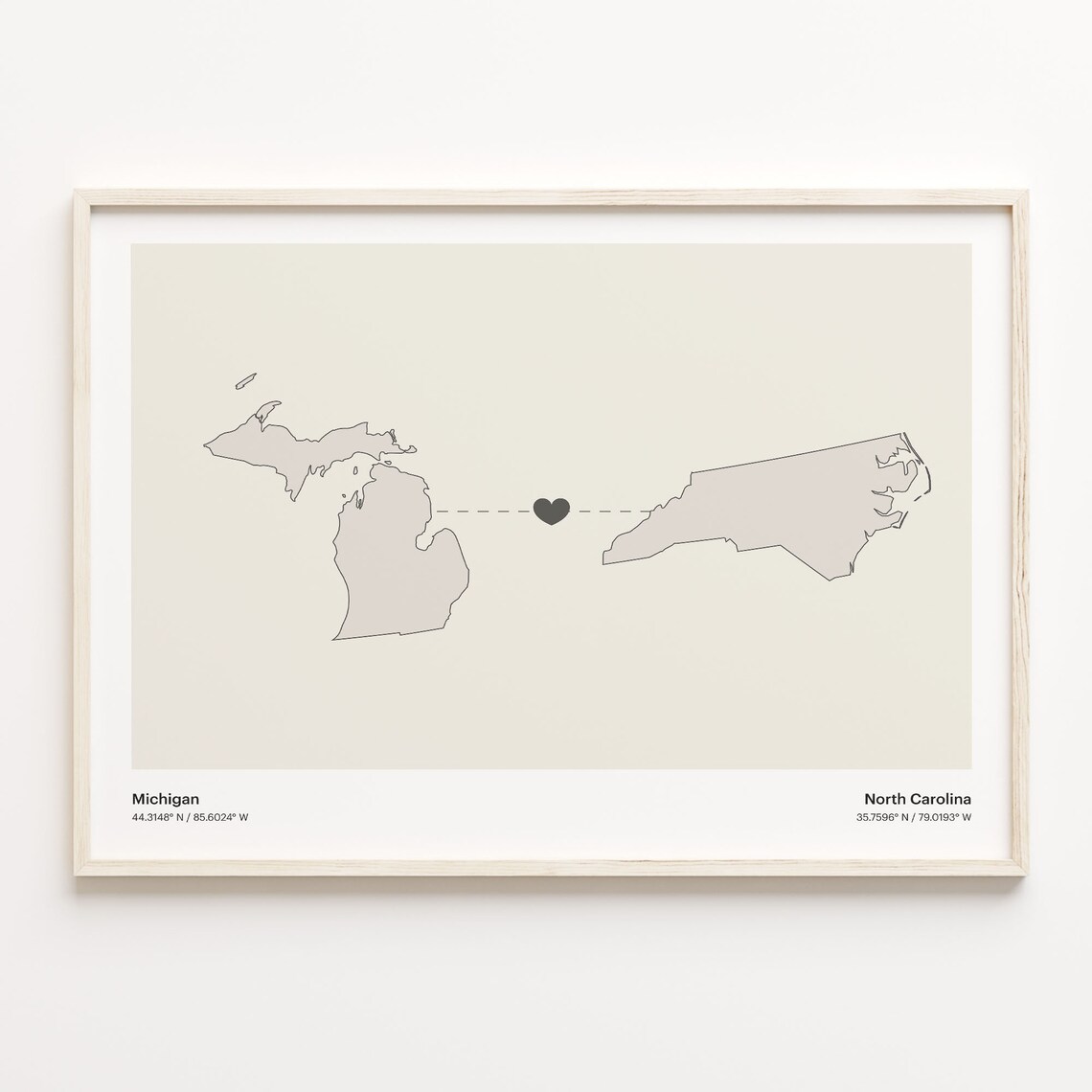 Michigan To North Carolina Minimalist State Connection Map Poster