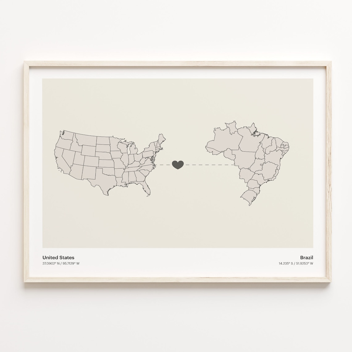 United States To Brazil Connection Map Poster