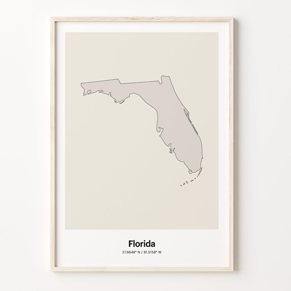 Florida State Map Minimalist Beige Line Art Home Gift Poster