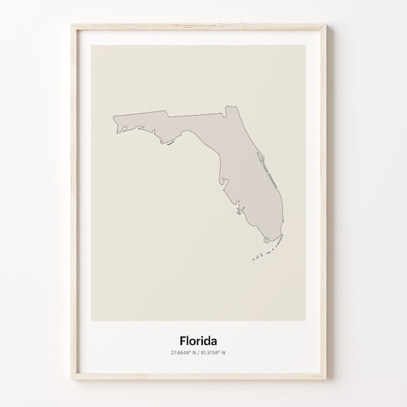 Florida State Map Minimalist Beige Line Art Home Gift Poster