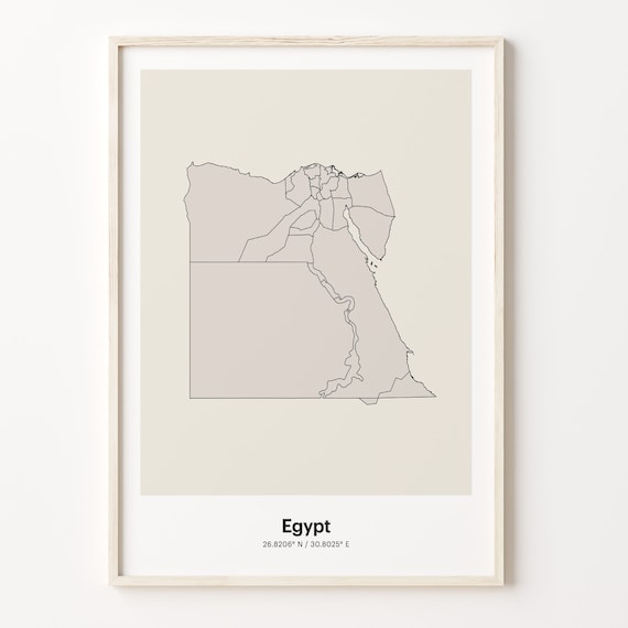 Egypt Minimalist Country Outline Map Beige Coordinate Line Art Poster