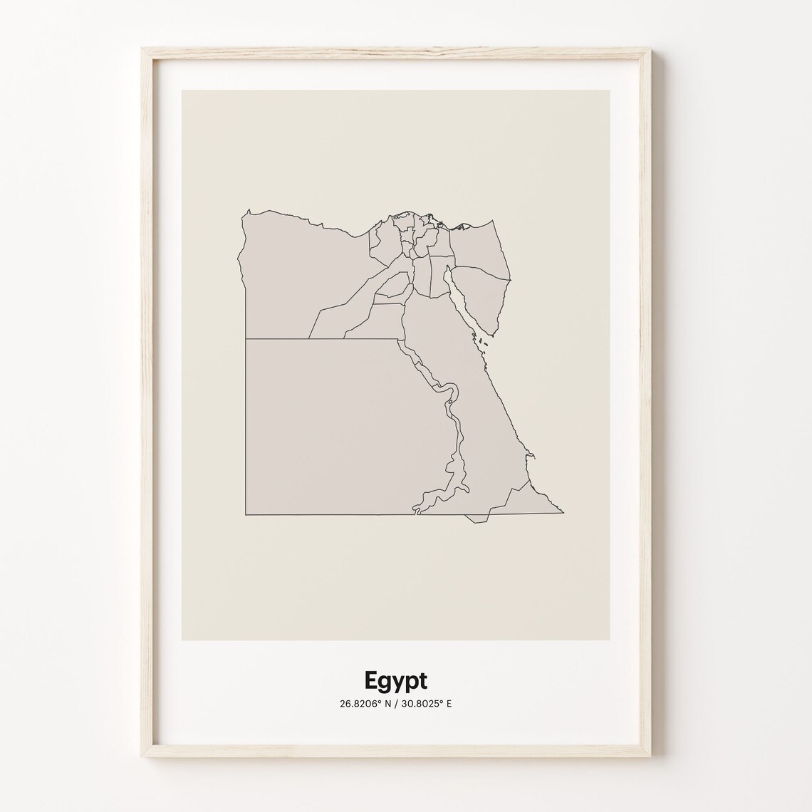 Egypt Minimalist Country Outline Map Beige Coordinate Line Art Poster