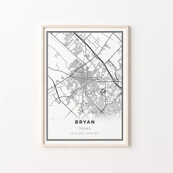 Bryan Texas Minimalist City Street Map Art Travel Hometown Gift Poster