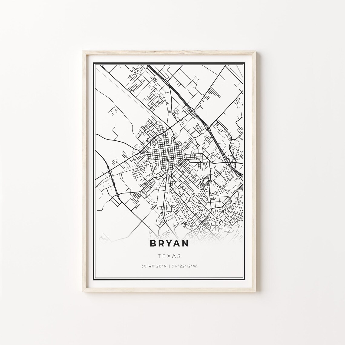 Bryan Texas Minimalist City Street Map Art Travel Hometown Gift Poster