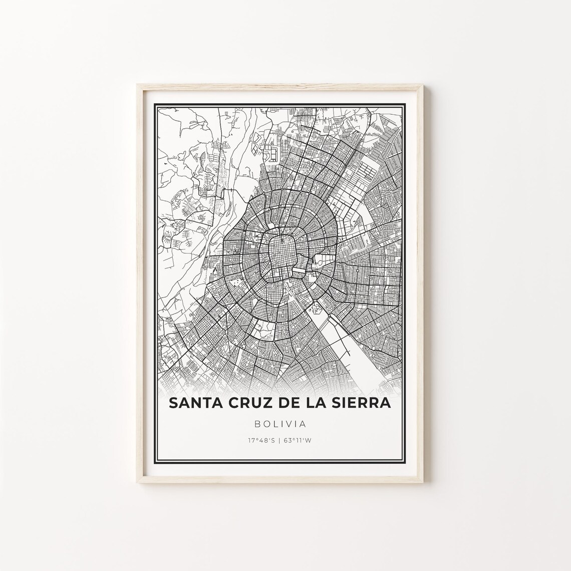 Santa Cruz de la Sierra Bolivia Minimalist City Street Map Poster